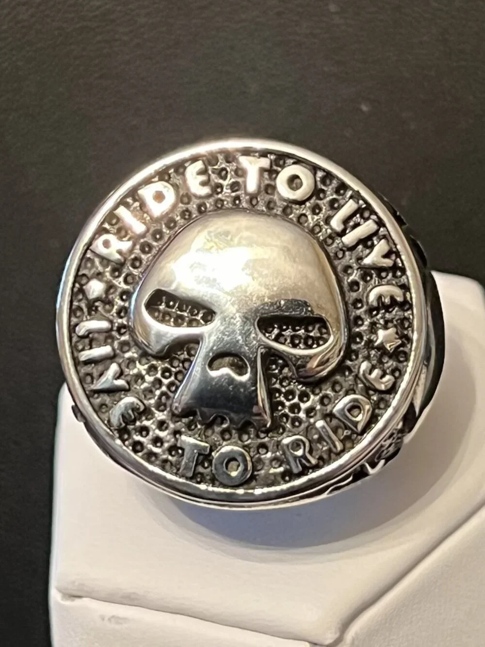 Stainless Steel RIDE TO LIVE LIVE TO RIDE Motorcycle Skull Ring Size 11 (336)
